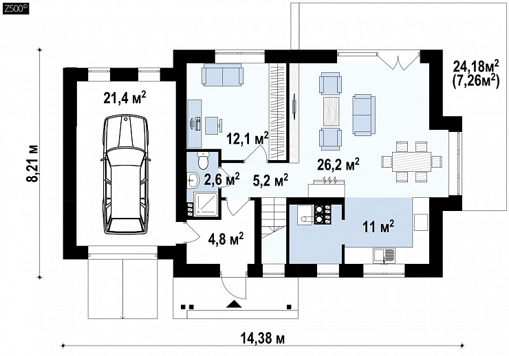 Мансардный домик с гаражом и тремя спальнями