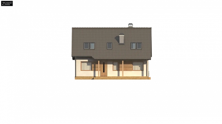 Дом с мансардой с двускатной крышей и комнатой на первом этаже