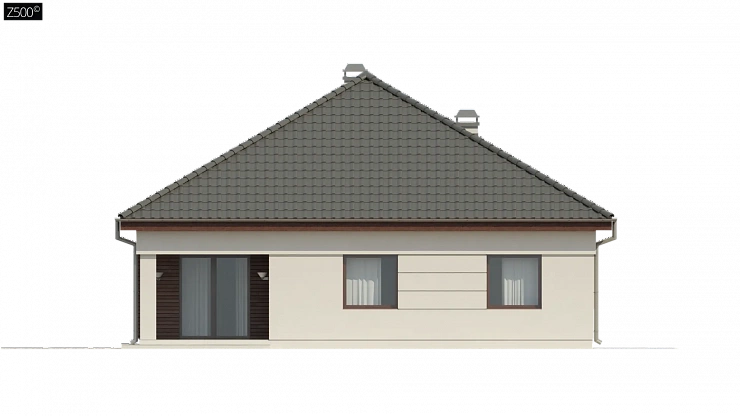Просторный одноэтажный дом с многоскатной крышей