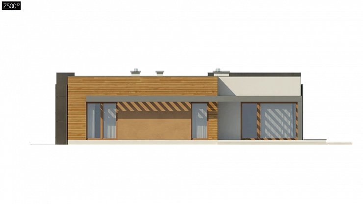 Одноэтажный дом модернистского характера с гаражом для двух автомобилей.