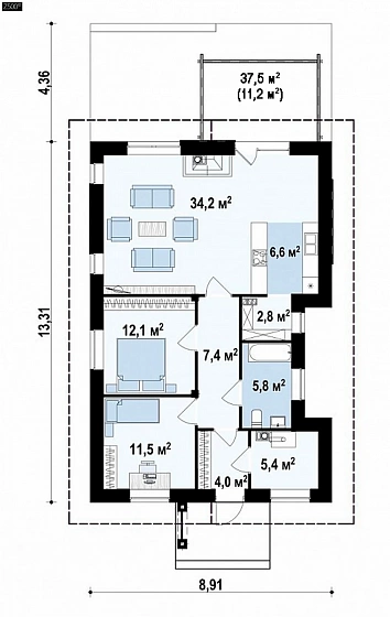 Компактный одноэтажный дом, подходящий и для постоянного проживания, и для сезонного