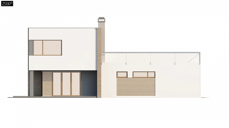 Практичный двухэтажный дом в стиле модерн с обширной террасой над гаражом.