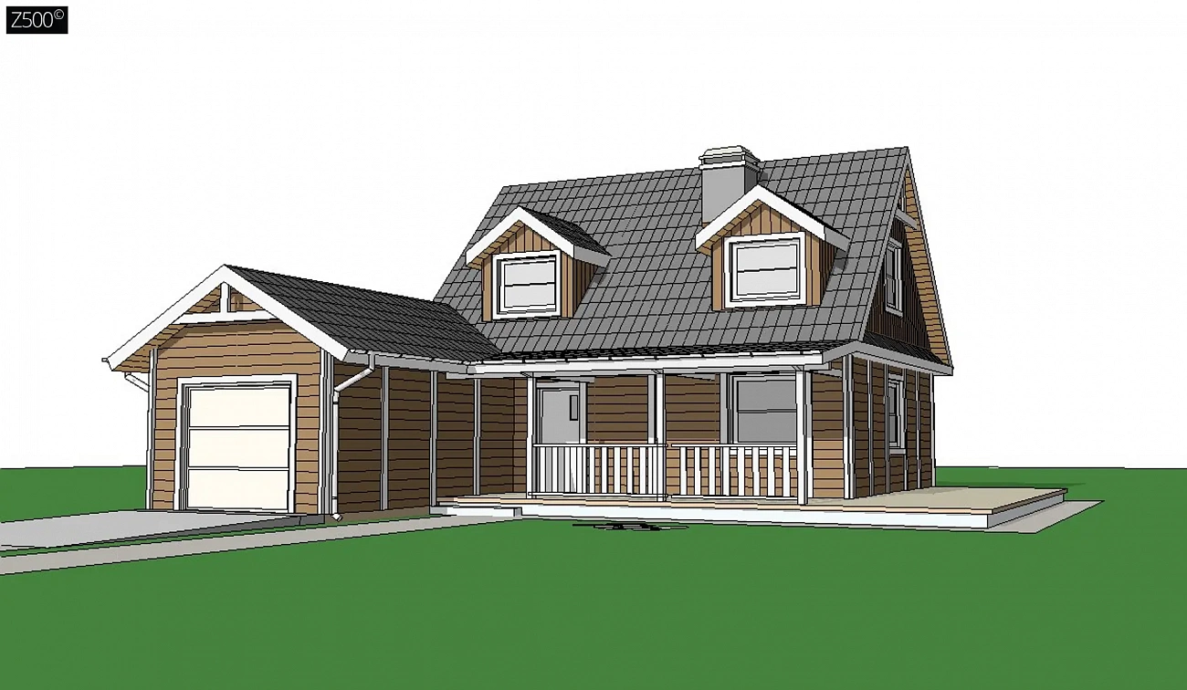 Вариант проекта Z39 c деревянными фасадами и гаражом расположенным слева.