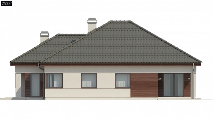 Просторный одноэтажный дом с многоскатной крышей