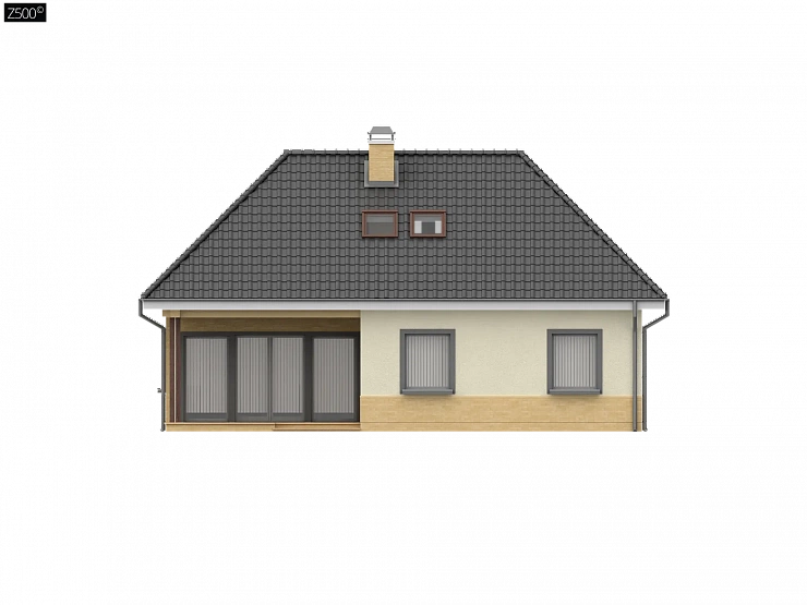 Традиционный дом с мансардой, с большим углом наклона крыши.