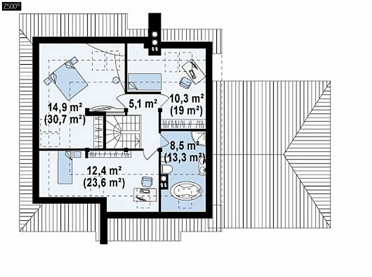 Проект комфортного дома с большим гаражом и дополнительной спальней на первом этаже.